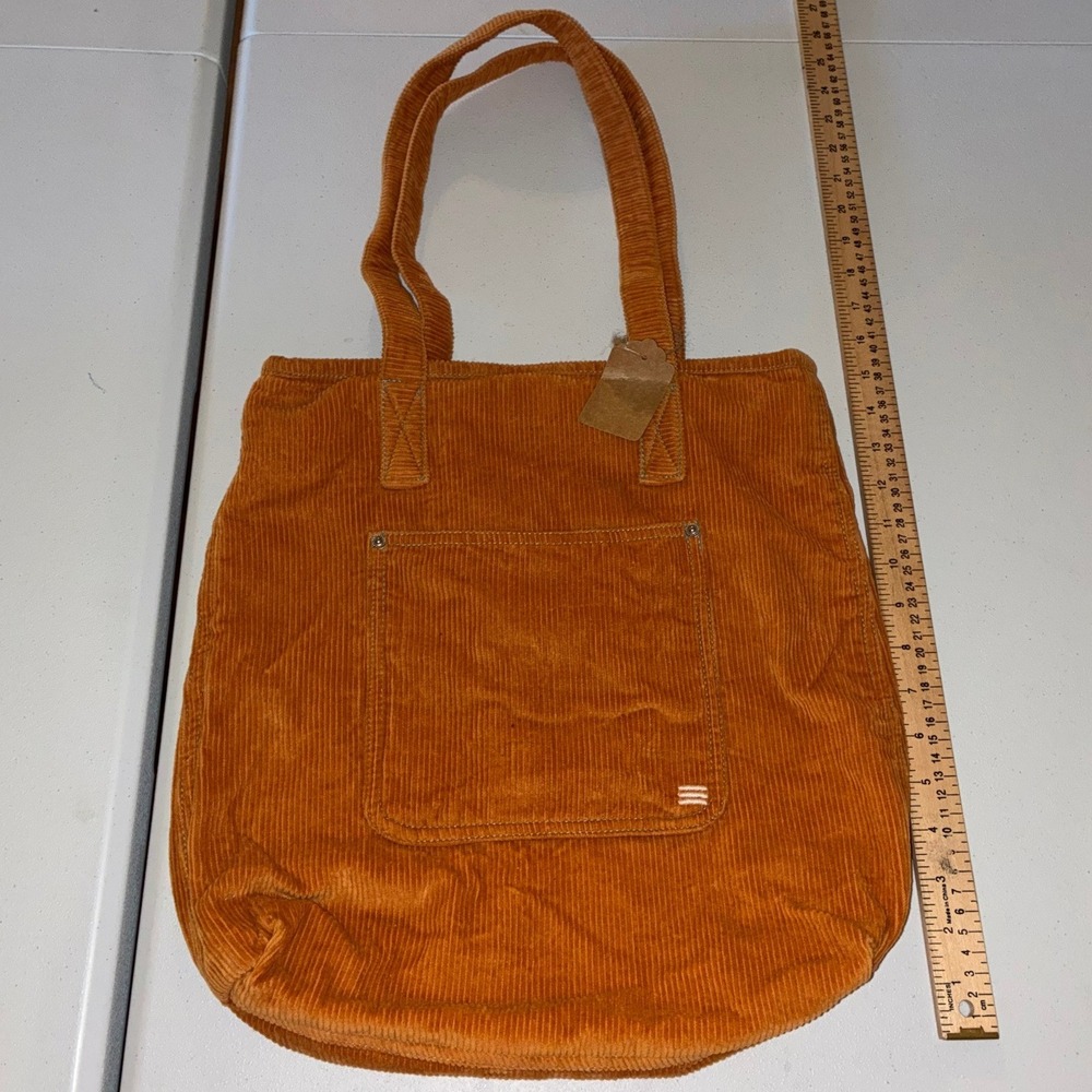 Burnt Orange Corduroy Tote Bag with Front Pocket and Magnetic Closure